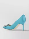 Manolo Blahnik Crystal Buckle Almond Toe Pumps In Blue
