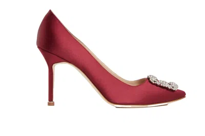 Manolo Blahnik Crystal Buckle Decorative High Heels In Red