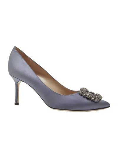 Manolo Blahnik Crystal Buckle Embellished High Heels In Navy