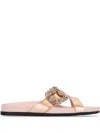 Manolo Blahnik Open Toe Satin Slippers With Embellished Detail In Copp