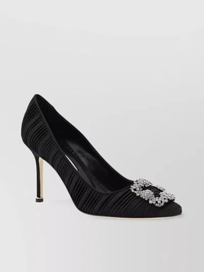Manolo Blahnik Crystal Buckle Silk Pumps