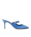 Manolo Blahnik Crystal Button Muller Heels In Blue