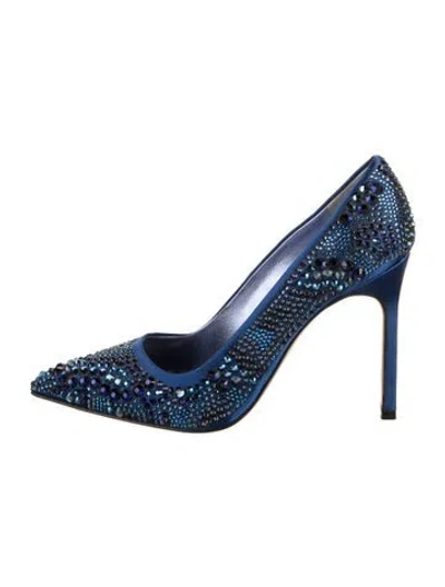 Pre-owned Manolo Blahnik Crystal Crystal Embellishments Pumps In Blue