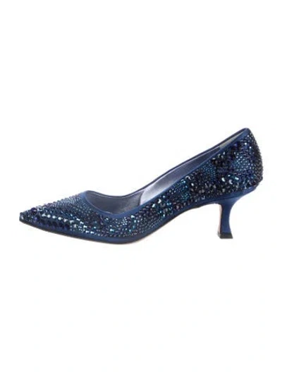Pre-owned Manolo Blahnik Crystal Crystal Embellishments Pumps In Blue