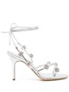 Manolo Blahnik Elsaka 90 Crystal-embellished Metallic Leather Sandals In Silver