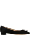 Manolo Blahnik Hangisi Fmc Crystal Buckle Satin Flats In Black
