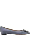 Manolo Blahnik Hangisi Fmc Crystal Buckle Satin Flats In Blue