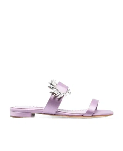 MANOLO BLAHNIK CRYSTAL EMBELLISHED FLAT MULES