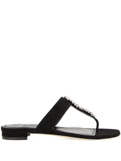 Manolo Blahnik Crystal-embellished Flat Sandals In Black