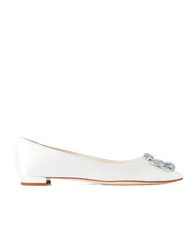 Manolo Blahnik Crystal Embellished Flats In White