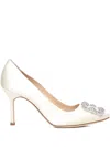 Manolo Blahnik Crystal-embellished Heel Pumps In White