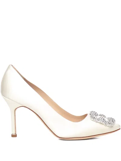 Manolo Blahnik Crystal-embellished Heel Pumps In White