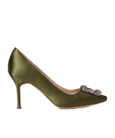 Manolo Blahnik Crystal Embellished Heeled Pumps In Green