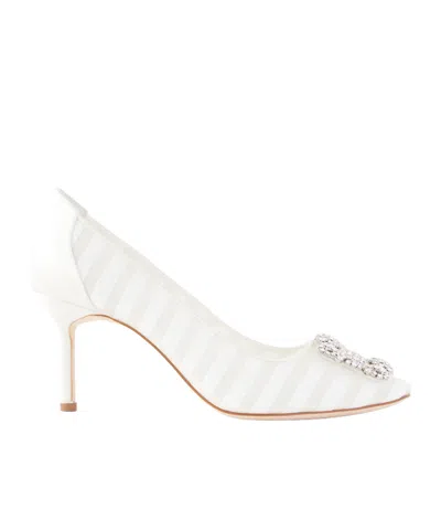 Manolo Blahnik Crystal Embellished Heeled Pumps In White