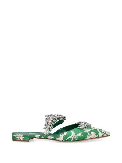 Manolo Blahnik Crystal-embellishment Mules In Green