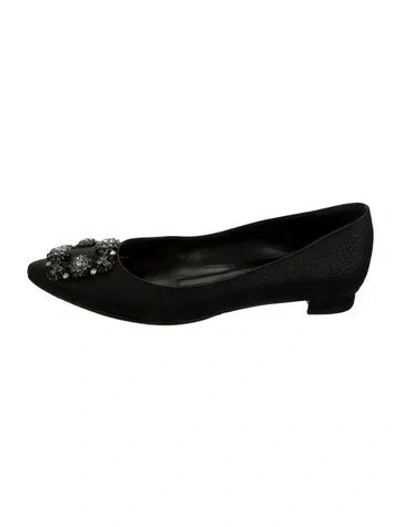 Pre-owned Manolo Blahnik Crystal Embellishments Ballet Flats In Black