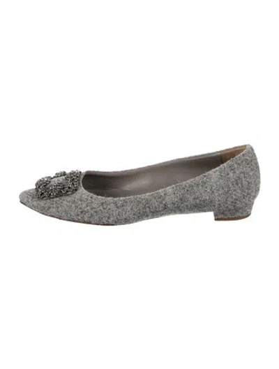 Pre-owned Manolo Blahnik Crystal Embellishments Flats In Gray