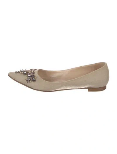 Pre-owned Manolo Blahnik Crystal Embellishments Flats In Neutral