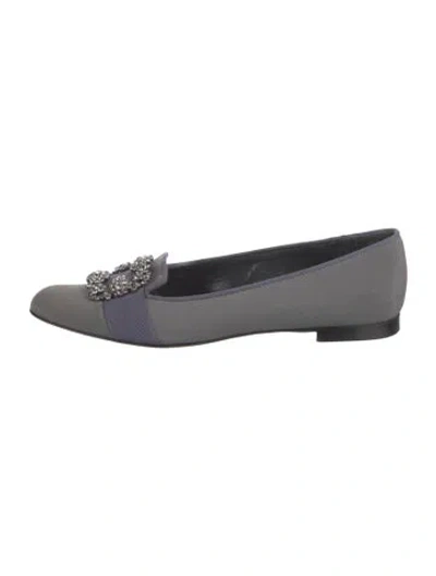 Pre-owned Manolo Blahnik Crystal Embellishments Loafers In Grey