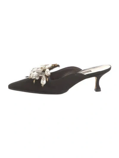 Pre-owned Manolo Blahnik Crystal Embellishments Mules In Black