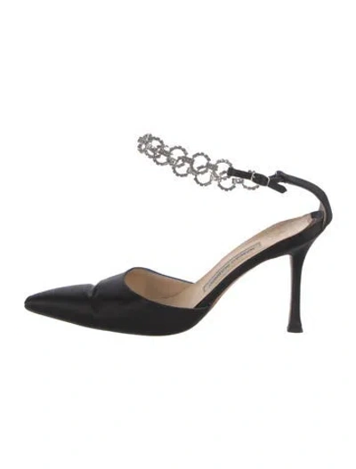 Pre-owned Manolo Blahnik Crystal Embellishments Mules In Black