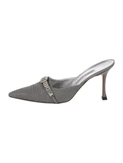 Pre-owned Manolo Blahnik Crystal Embellishments Mules In Gray