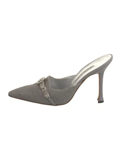 Pre-owned Manolo Blahnik Crystal Embellishments Mules In Silver