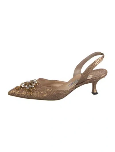 Pre-owned Manolo Blahnik Crystal Embellishments Slingback Pumps In Gold