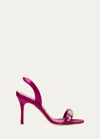 Manolo Blahnik Lamisan Satin Sandals Jewel Detail In Dark Pink