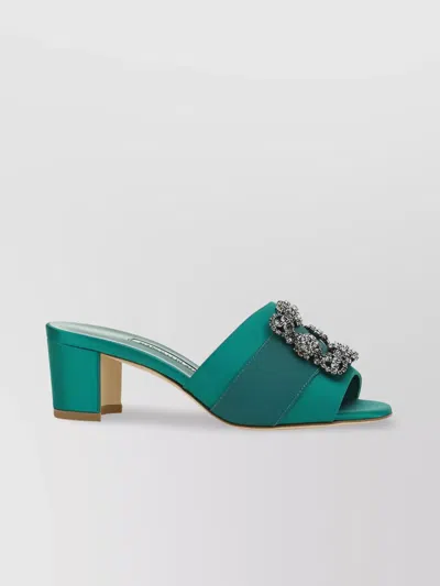 Manolo Blahnik Martanew 50 Crystal Buckle Mules In Green