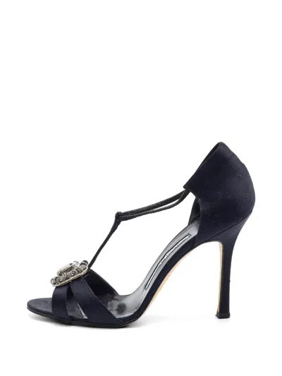 Pre-owned Manolo Blahnik Crystal-embellished Ankle-strap Sandals In Black