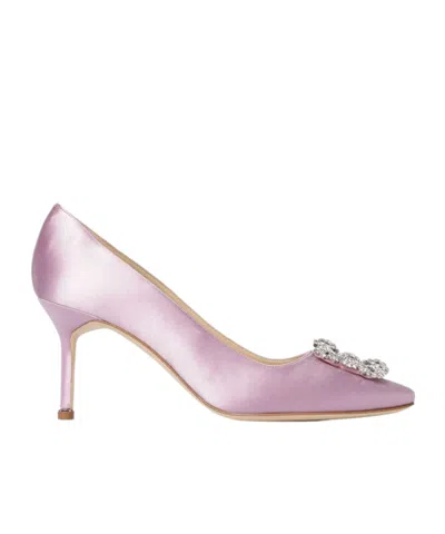 Manolo Blahnik Hangisi Satin Pumps With Jewel Buckle In Pink