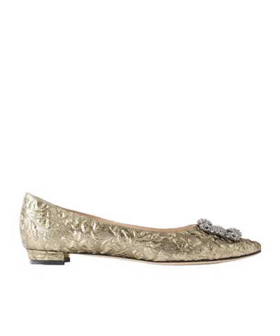 Manolo Blahnik Crystal-embellished Metallic Jacquard Ballet Flats In Red