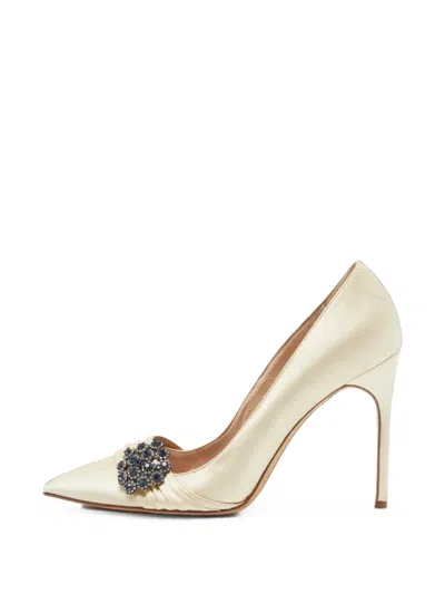 Pre-owned Manolo Blahnik Crystal-embellished Pointed-toe Pumps In Neutrals
