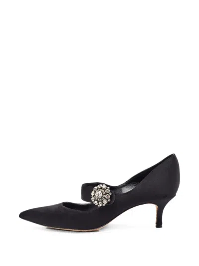 Pre-owned Manolo Blahnik Crystal-embellished Pumps In Black