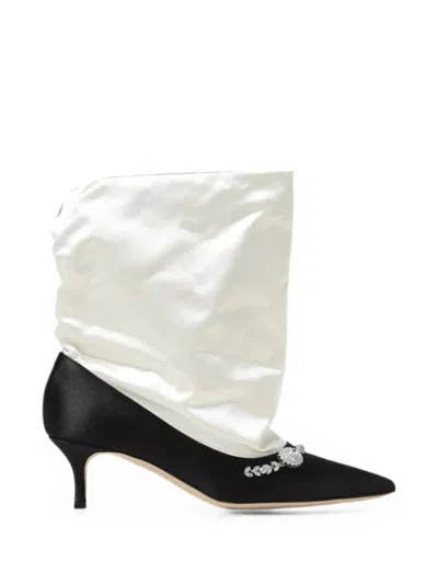 Manolo Blahnik Crystal-embellished Satin Ankle Boots In White