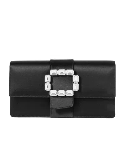Manolo Blahnik Maycapjou Crystal-embellished Satin Clutch In Black