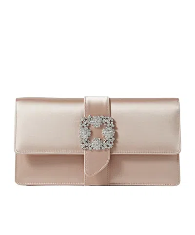 Manolo Blahnik Crystal-embellished Satin Clutch In Neutral