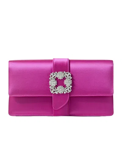 Manolo Blahnik Crystal-embellished Satin Clutch In Pink