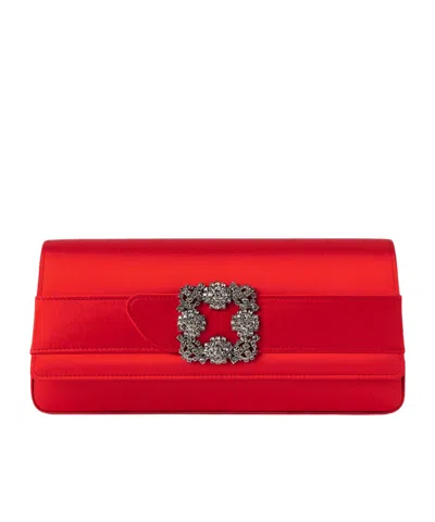 Manolo Blahnik Crystal-embellished Satin Clutch In Red