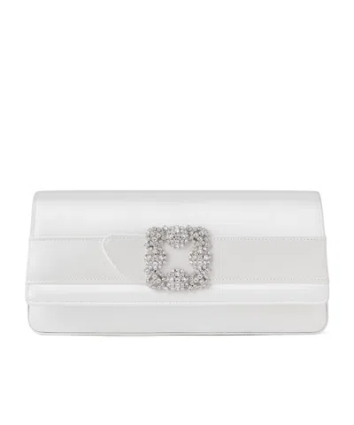 Manolo Blahnik Crystal-embellished Satin Clutch In White