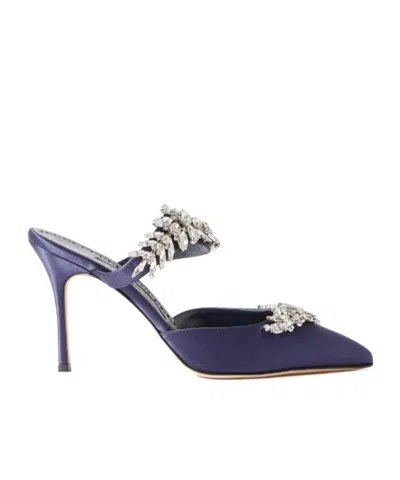 Manolo Blahnik Crystal-embellished Satin Mules In Purple