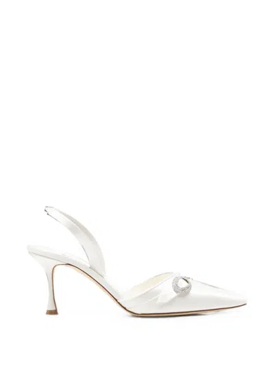 Manolo Blahnik Crystal-embellished Slingback Pumps In White