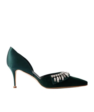 Manolo Blahnik Tulidor 70 Crystal-embellished Velvet Pumps In Green
