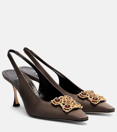 Manolo Blahnik Cupida 70 Embellished Satin Slingback Pumps In Brown