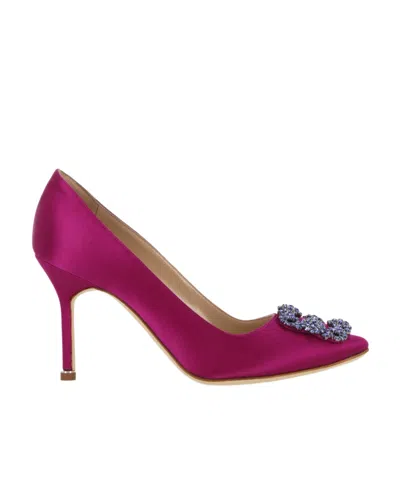 Manolo Blahnik 70mm Hangisi Satin Pumps In Dark Pink