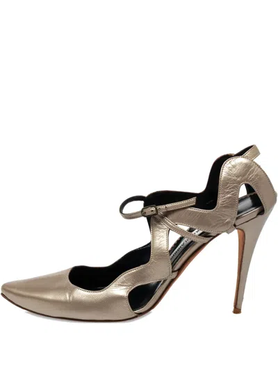 Pre-owned Manolo Blahnik Cut-out Metallic Sandals In Neutral