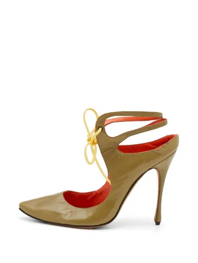 Pre-owned Manolo Blahnik Cut-out Lace-up Pumps In Green