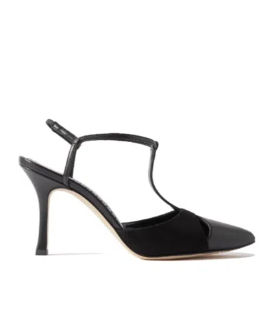 Manolo Blahnik Cutout Leather Suede Pumps In Black
