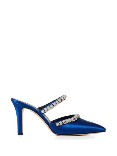Manolo Blahnik Damskie Crystal-embellished Mules In Blue